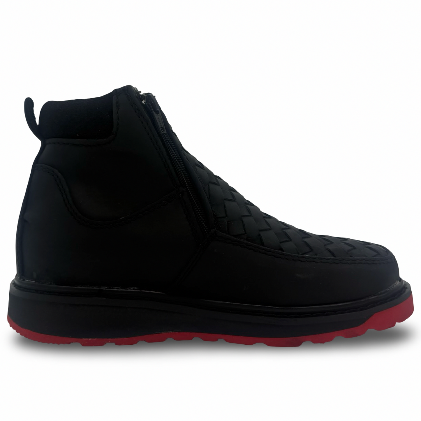 Black Woven Boot with Red Sole and Double Closure