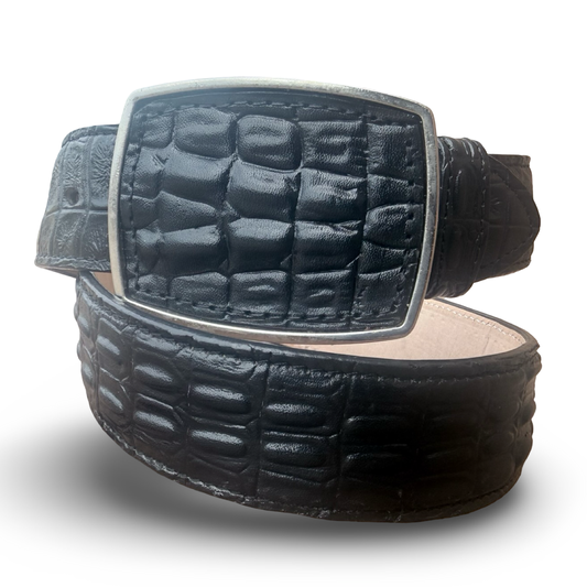 Cinturón estilo ranchero de cocodrilo negro