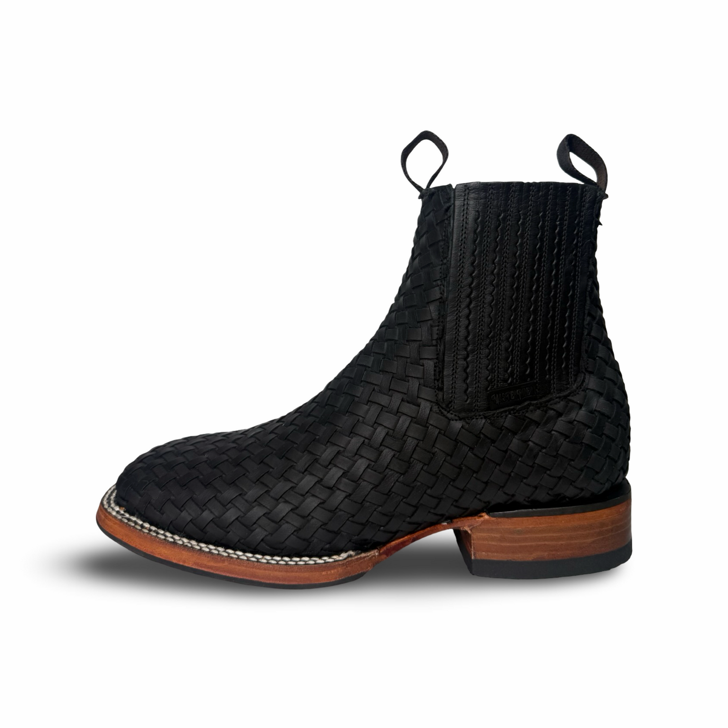 Master Rider Black Cowboy Woven Ankle Boots