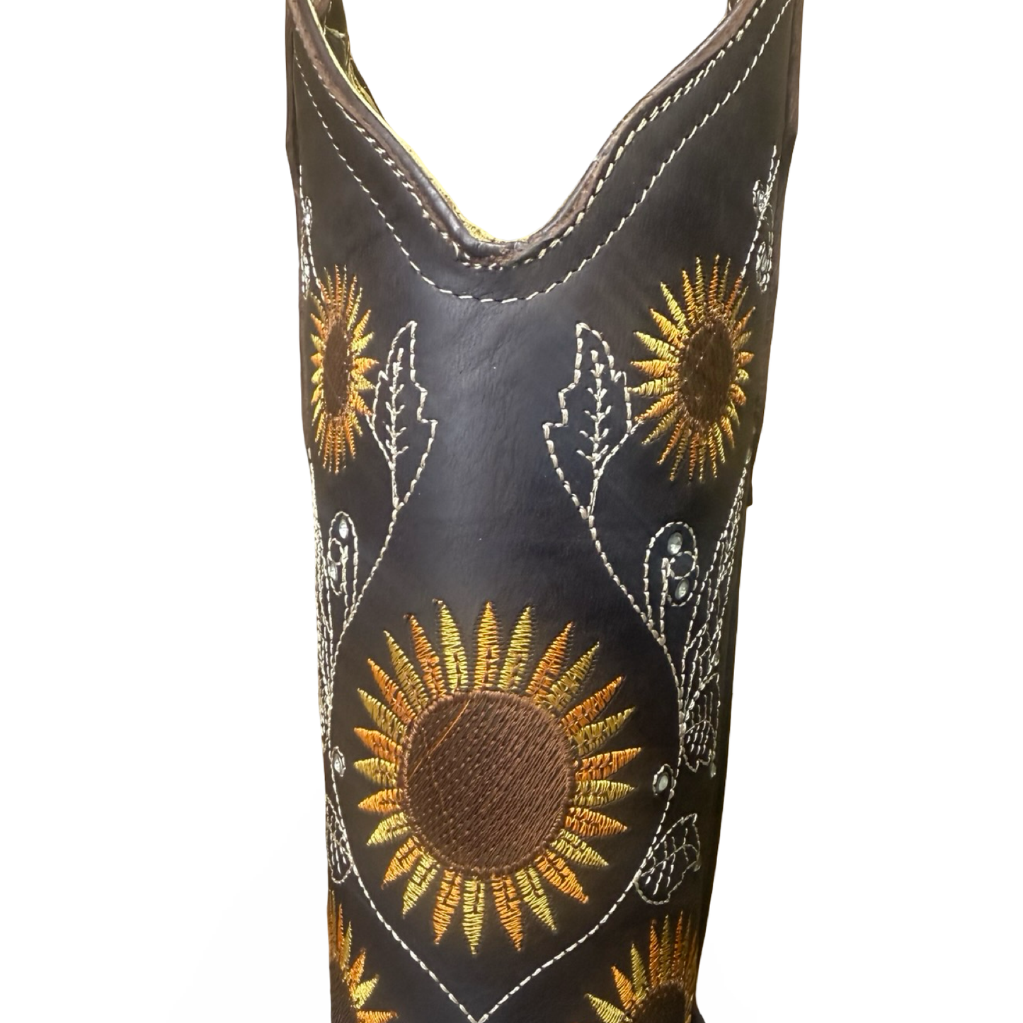 Montesino-Elegant Chocolate Western Boots with Sunflower Designs