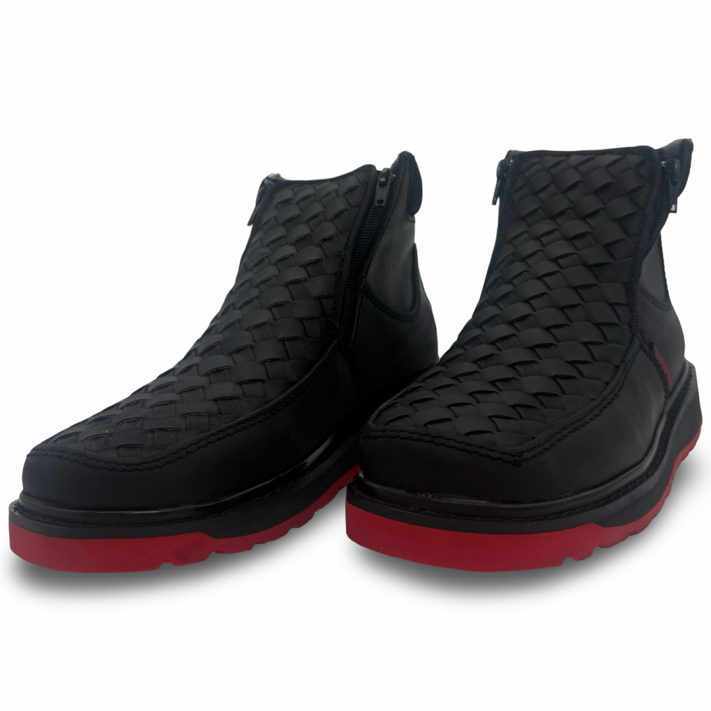 Black Woven Boot with Red Sole and Double Closure