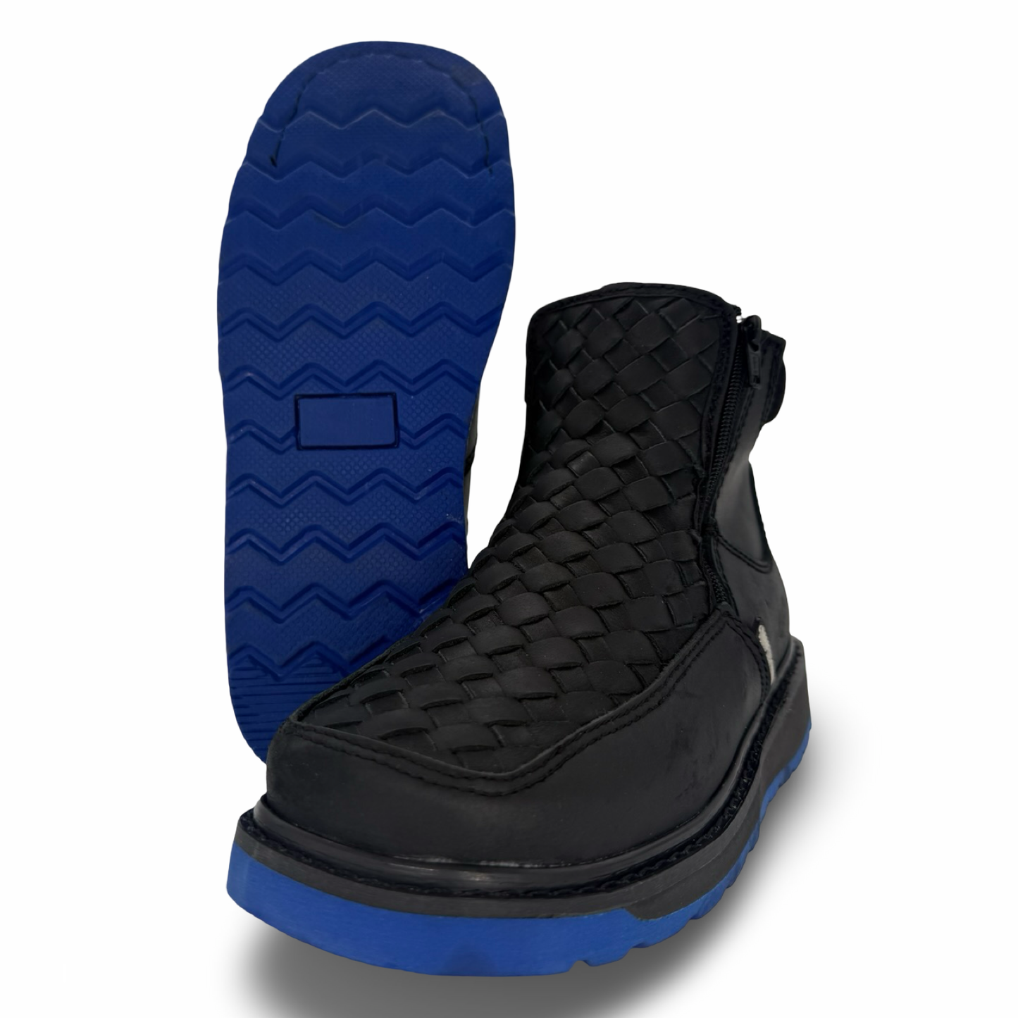 Black Woven Boot with Blue Sole and Double Closure