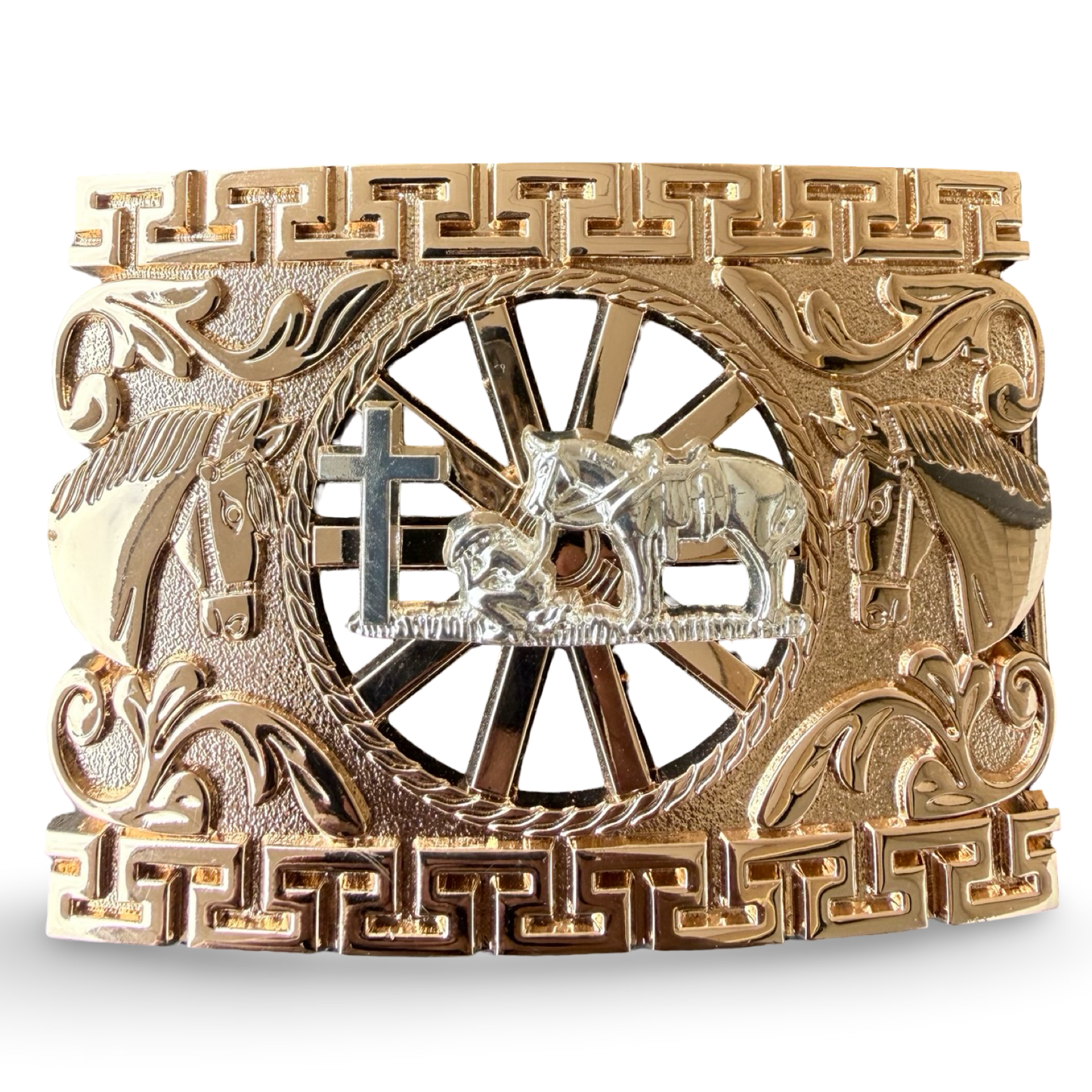 Western Cowboy Buckle in Rose Gold and Silver
