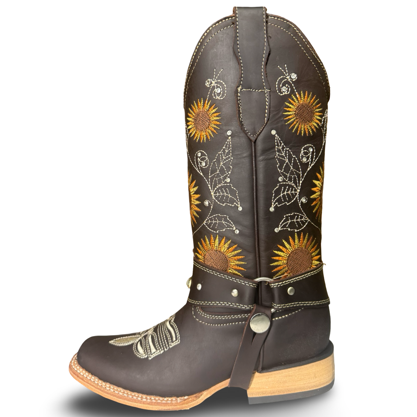 Montesino-Elegant Chocolate Western Boots with Sunflower Designs