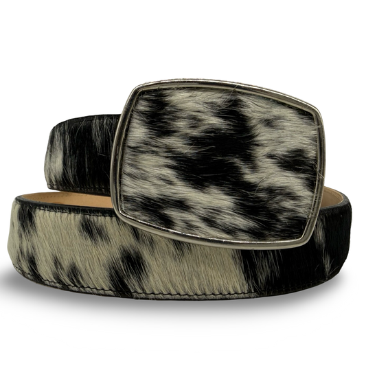 Cowhide Hair Belt with Square Buckle