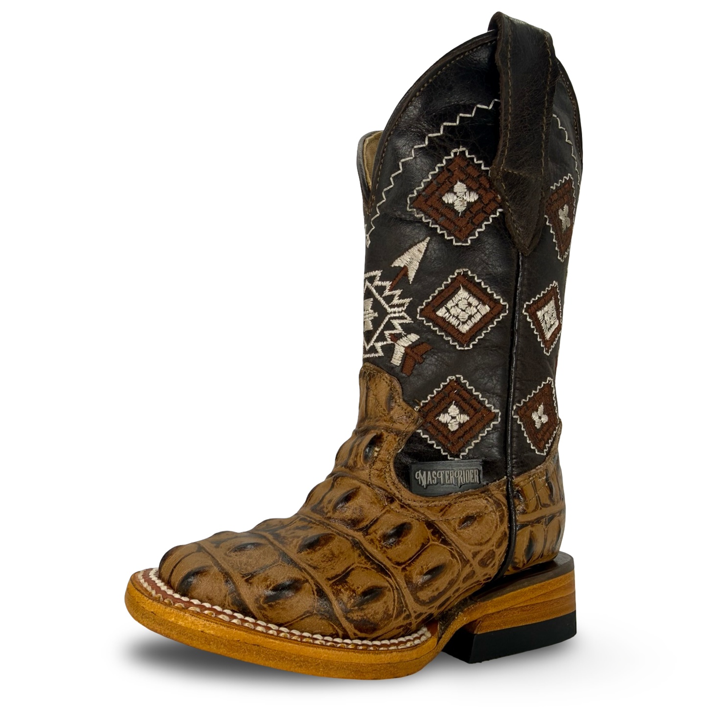 Kids Western Boots – Honey Color with Embossed Crocodile-Style Texture