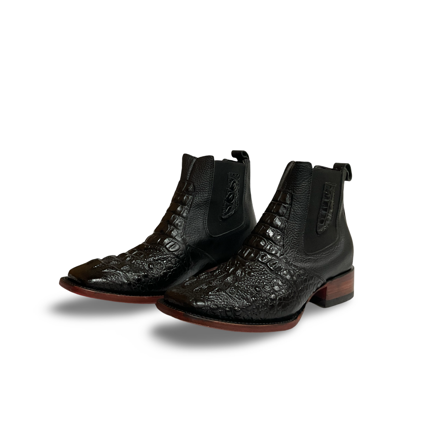 Botines Bulldog Negros en Piel Grabado Cocodrilo