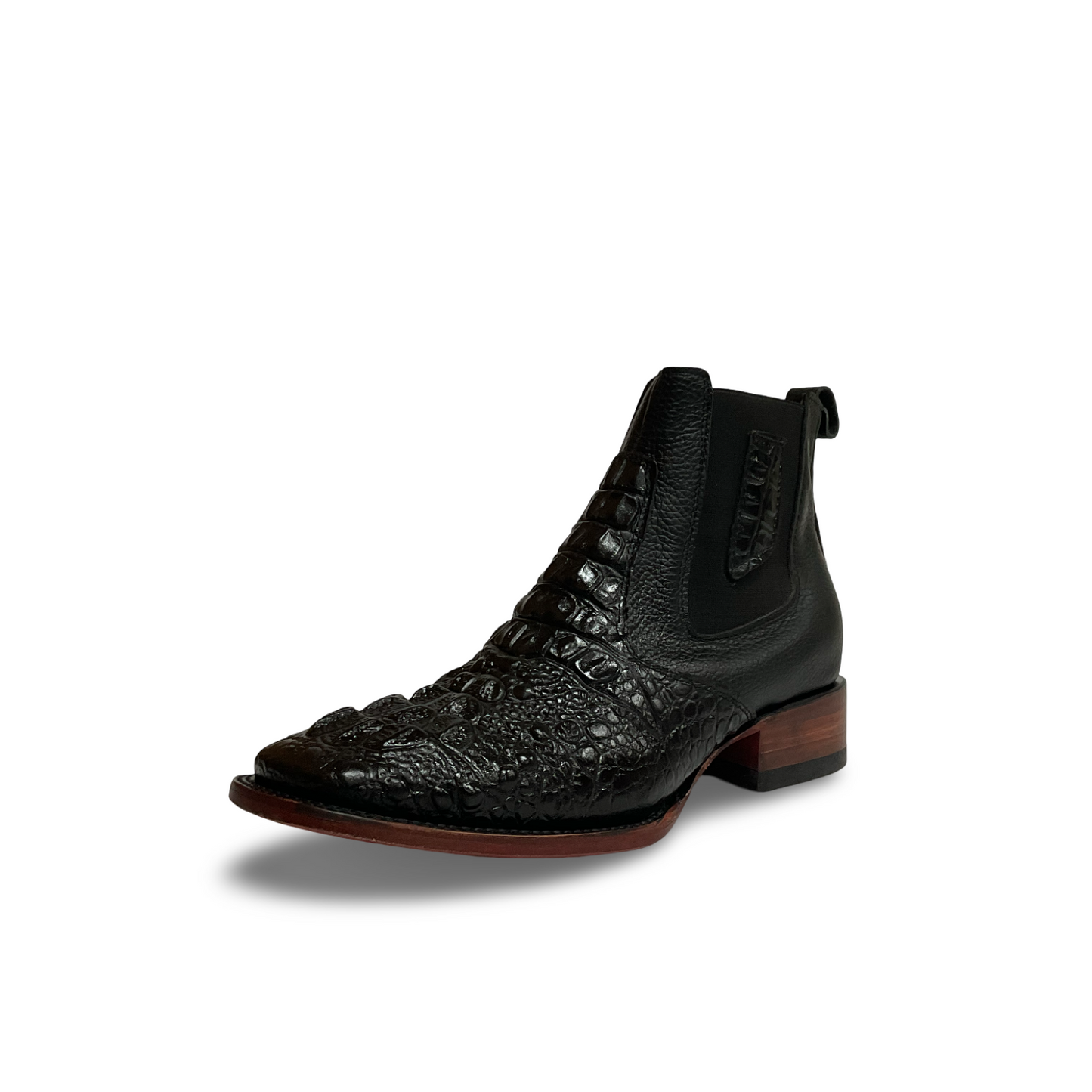 Botines Bulldog Negros en Piel Grabado Cocodrilo