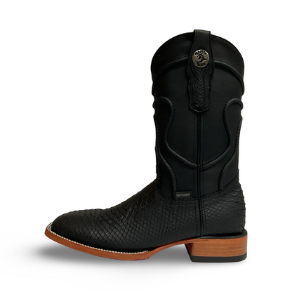 Black Python Edge — Boots with a Striking Red Sole