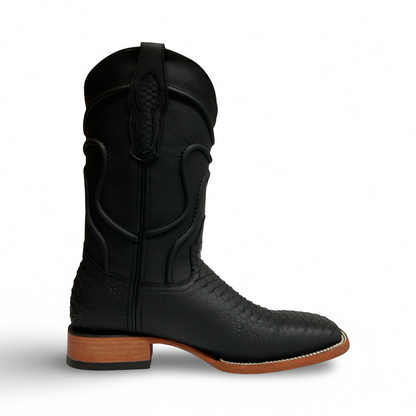 Black Python Edge — Boots with a Striking Red Sole