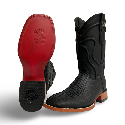 Black Python Edge — Boots with a Striking Red Sole