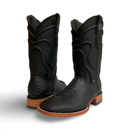 Black Python Edge — Boots with a Striking Red Sole