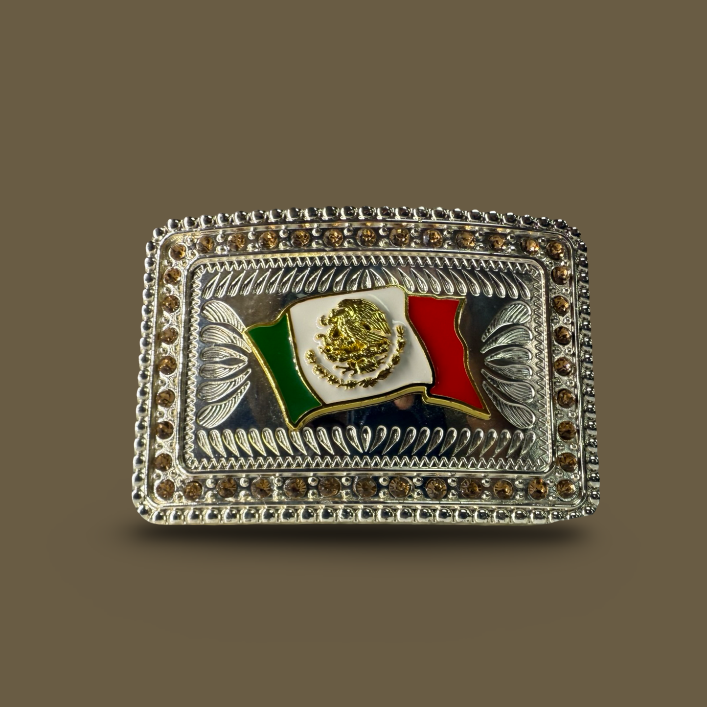 Hebilla Vaquera con Bandera de México Color Plata
