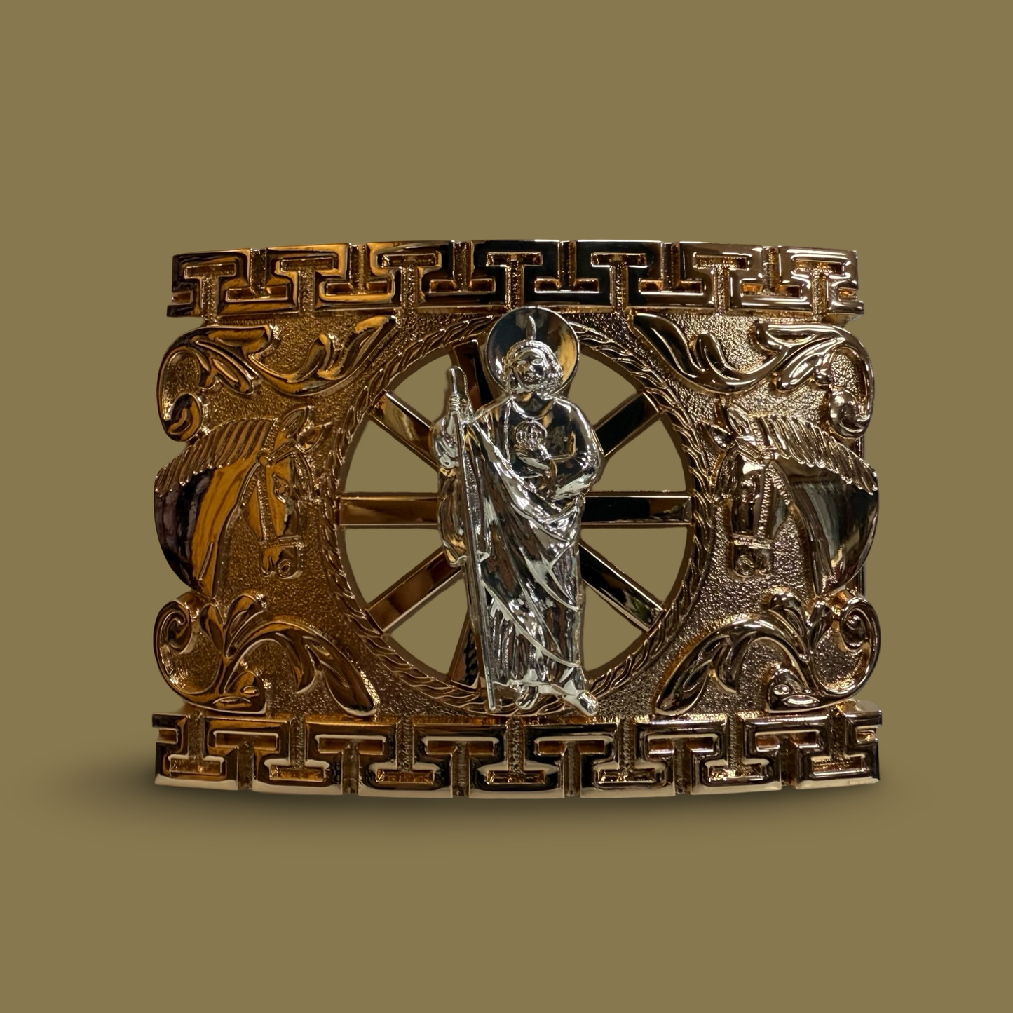 Hebilla Western San Judas en Tonos Rose Gold y Plata