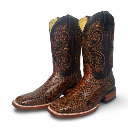 Arango Authentic Python Leather Boots – Cognac Brown